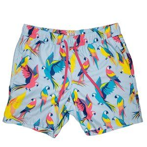 CYA Mens Tropical Parrots Volley Shorts Swim Trunks Board Shorts Blue Sz Large